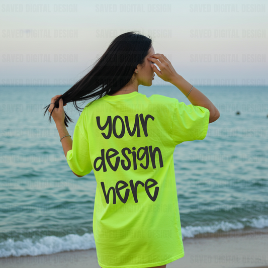 GILDAN NEON YELLOW MODEL TEE MOCK BACK BEACH