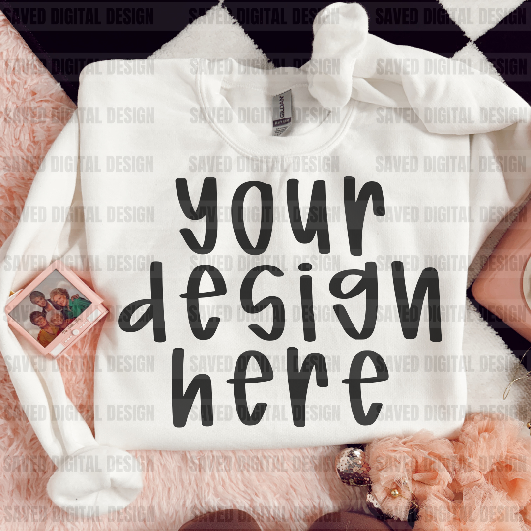 WHITE GILDAN SWEATSHIRT FOLDED MOCK