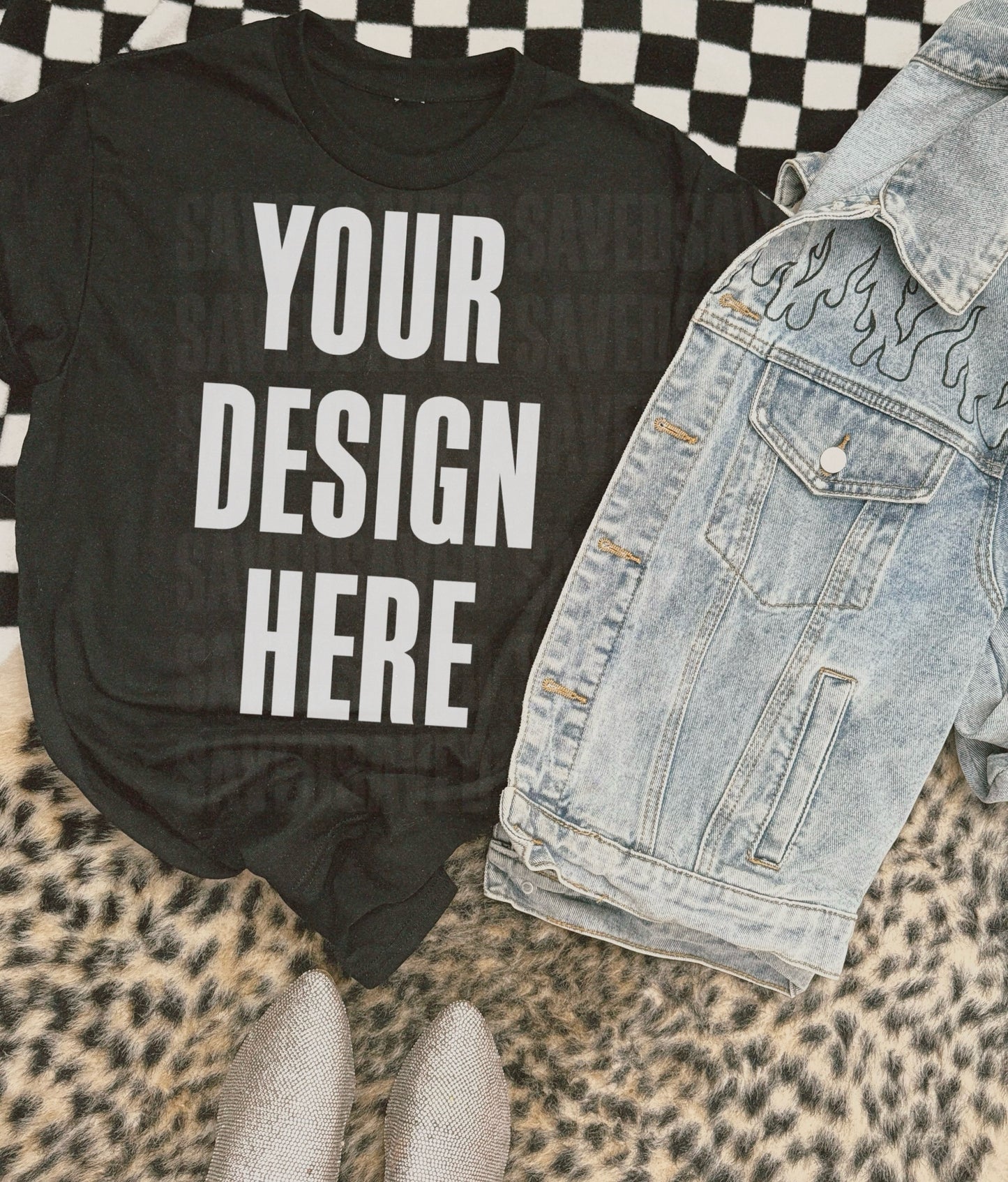 BLACK TEE WITH FLAME JACKET MOCK