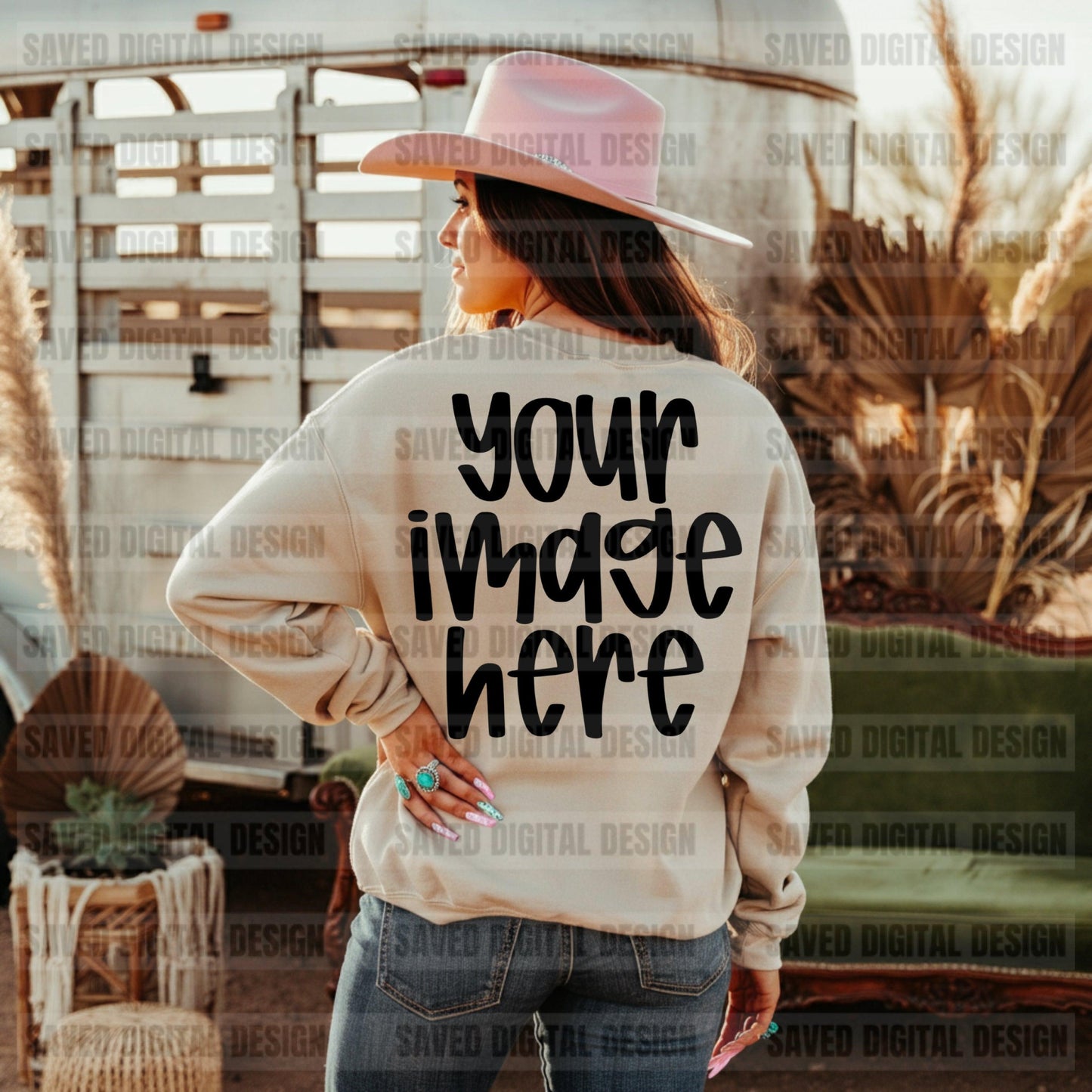 UNBRANDED SAND SWEATSHIRT COWGIRL BACK MOCKS