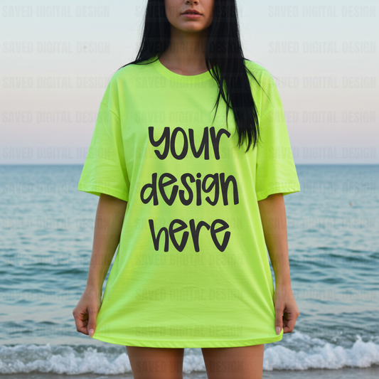 GILDAN NEON YELLOW MODEL TEE MOCK BEACH