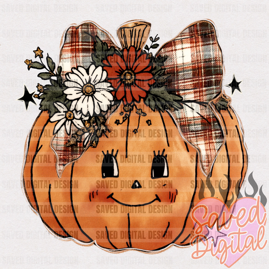 PUMPKIN FLORAL PLAID BOW