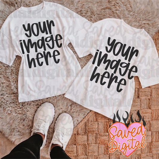 DOUBLE WHITE TEE MOCK PINK RUG