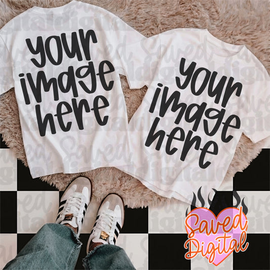 DOUBLE WHITE TEE MOCK PINK CHECKER RUG