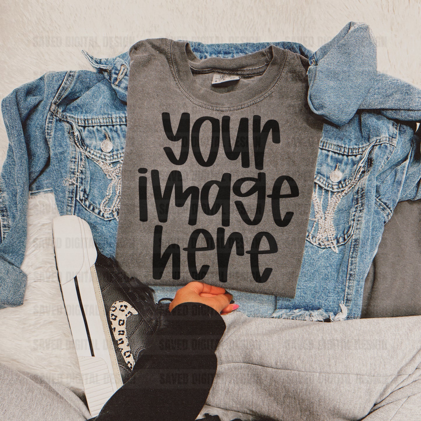 PEPPER COMFORT COLOR T-SHIRT FLAT LAY MOCK JEAN JACKET