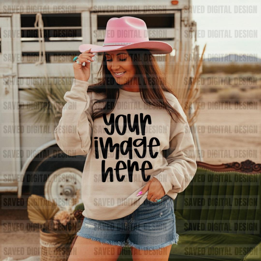 UNBRANDED SAND SWEATSHIRT COWGIRL FRONT MOCKS