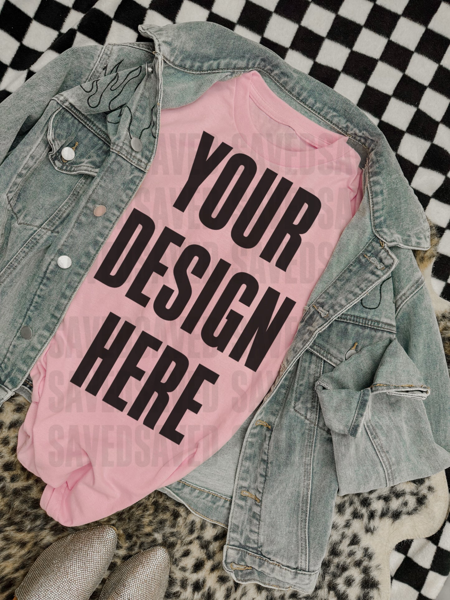 LIGHT PINK TEE WITH FLAME JACKET MOCK