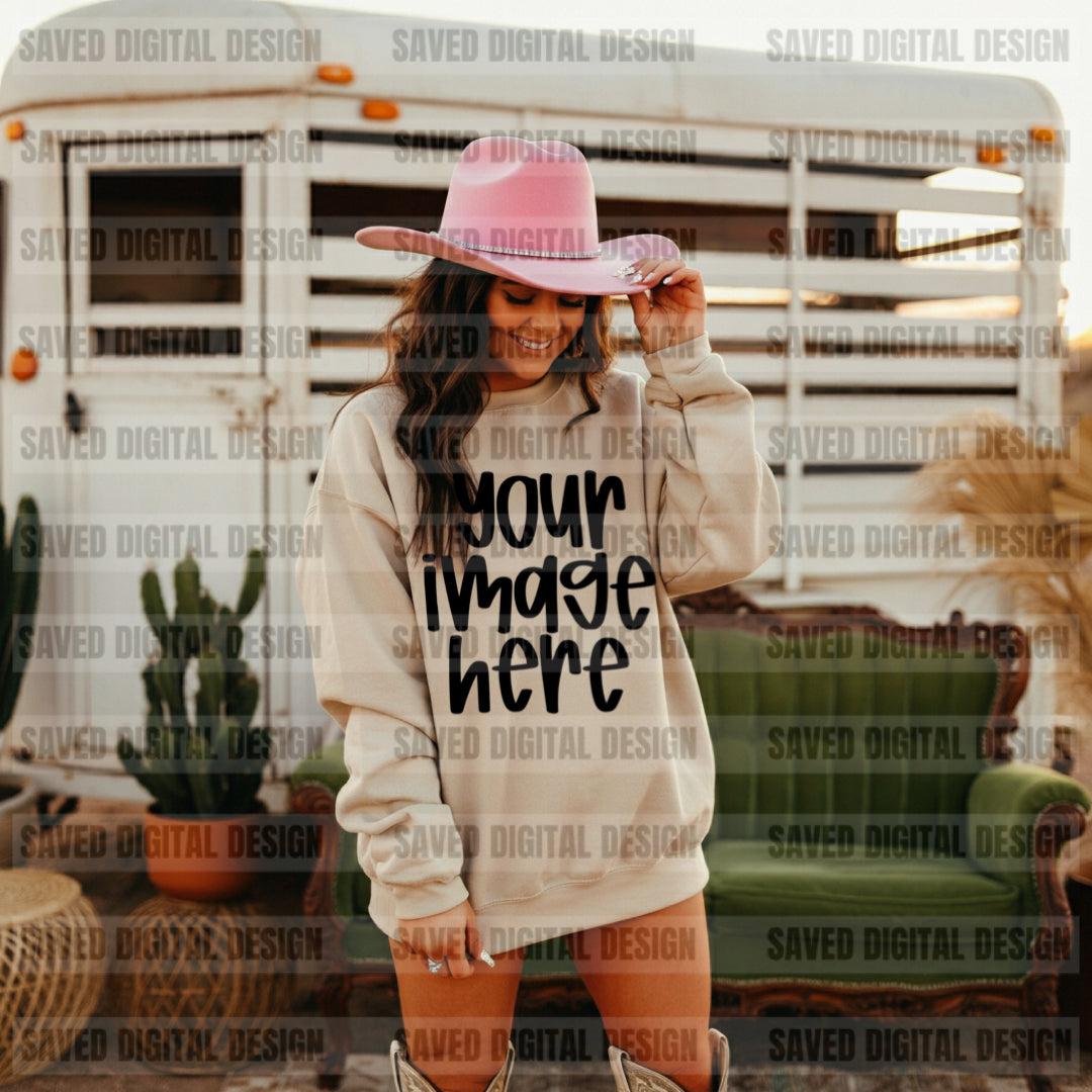 UNBRANDED SAND SWEATSHIRT COWGIRL FRONT MOCKS