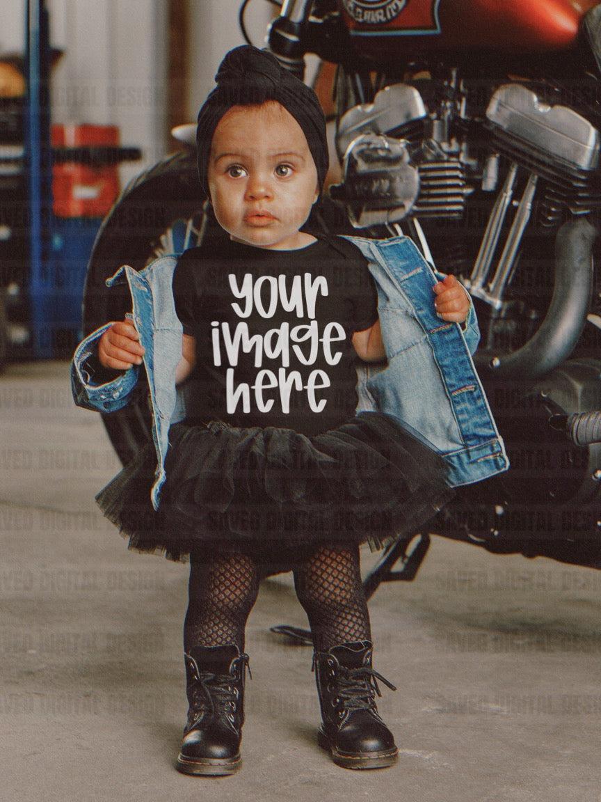 BLACK UNBRANDED T-SHIRT MODELED GIRL KIDS MOCK TUTU MOTO