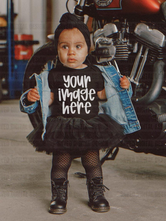 BLACK UNBRANDED T-SHIRT MODELED GIRL KIDS MOCK TUTU MOTO