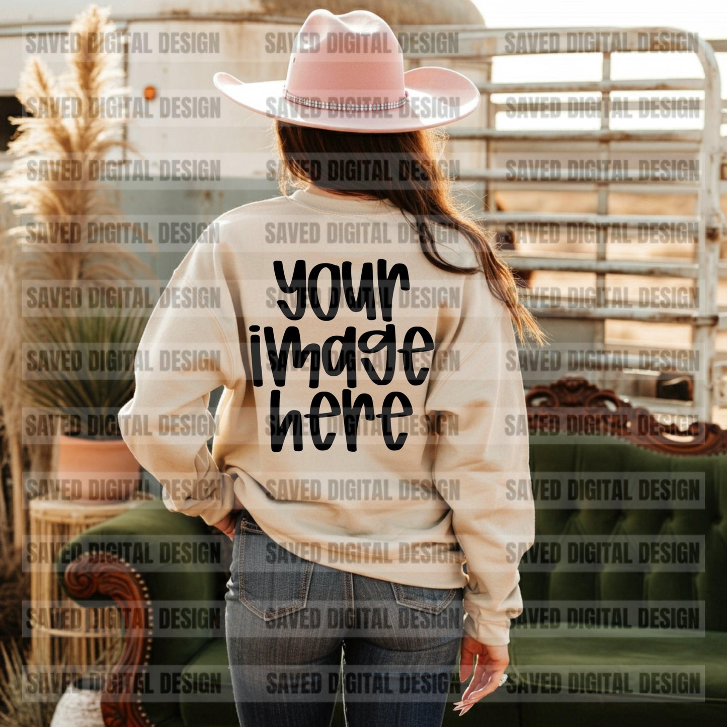 UNBRANDED SAND SWEATSHIRT COWGIRL BACK MOCKS