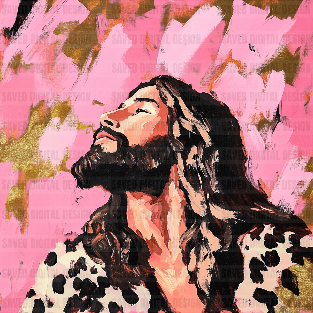 OIL PAINTED JESUS PORTRAIT LEOPARD