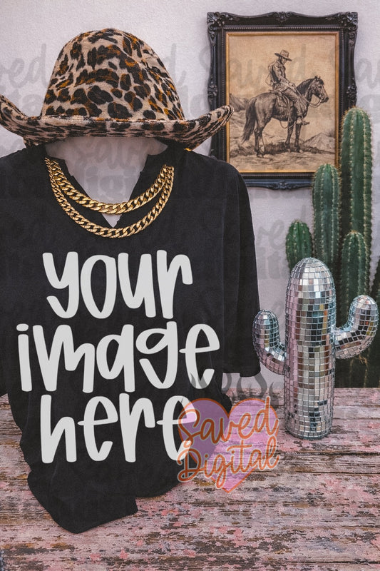 BLACK GILDAN TEE STORE MOCK LEOPARD HAT GOLD CHAIN DISCO CACTUS