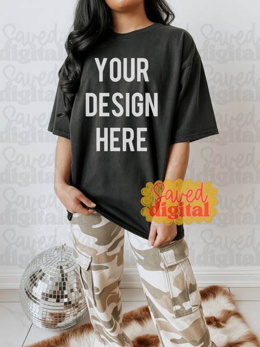 BLACK CC MOCK STANDING MODEL CAMO CARGO PANTS