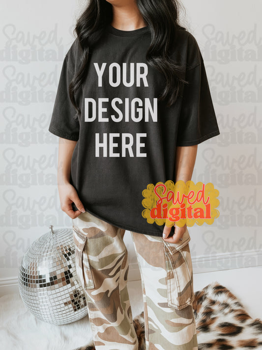 BLACK CC MOCK STANDING MODEL CAMO CARGO PANTS
