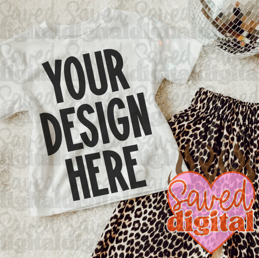 WHITE GILDAN FLAT LAY MOCK WITH LEOPARD SHORTS