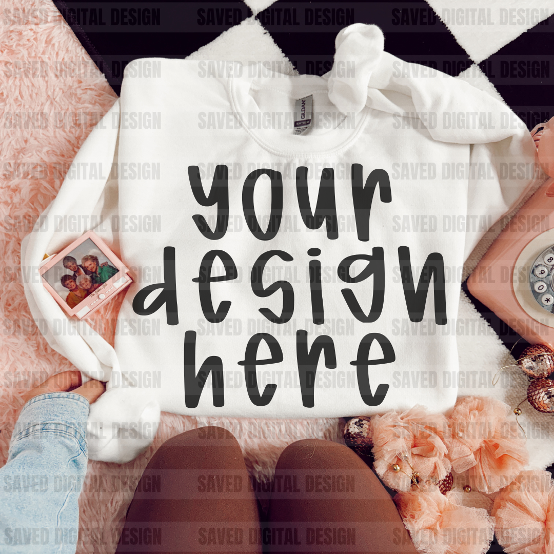 WHITE GILDAN SWEATSHIRT FOLDED MOCK