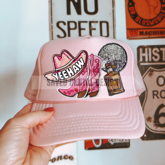 COWGIRL DISCO FAUX HAT PATCH CLUSTER PNG
