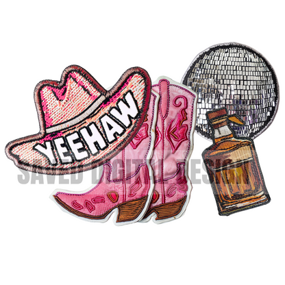 COWGIRL DISCO FAUX HAT PATCH CLUSTER PNG