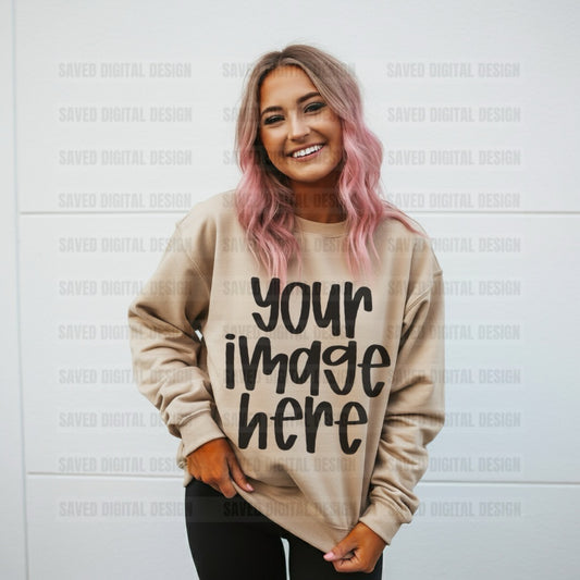 SAND GILDAN SWEATSHIRT MOCK