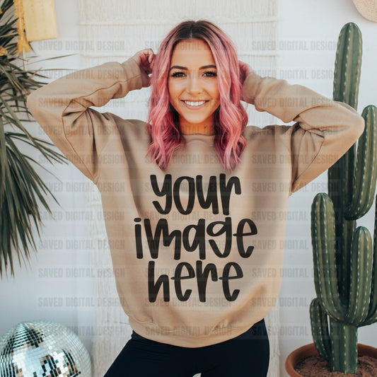 SAND GILDAN SWEATSHIRT MOCK