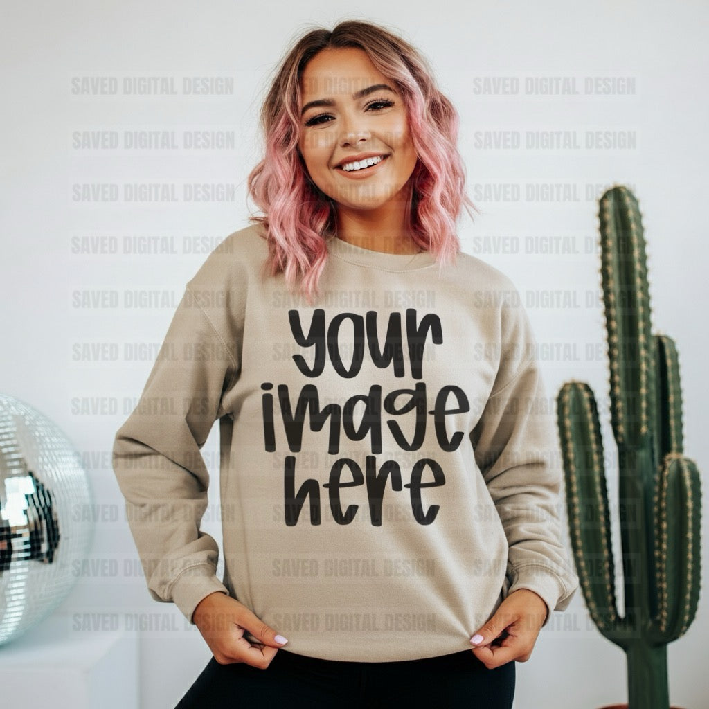 SAND GILDAN SWEATSHIRT MOCK