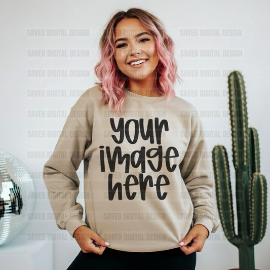 SAND GILDAN SWEATSHIRT MOCK