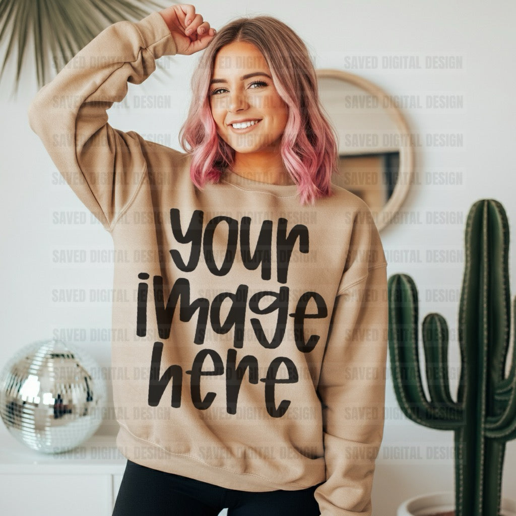SAND GILDAN SWEATSHIRT MOCK