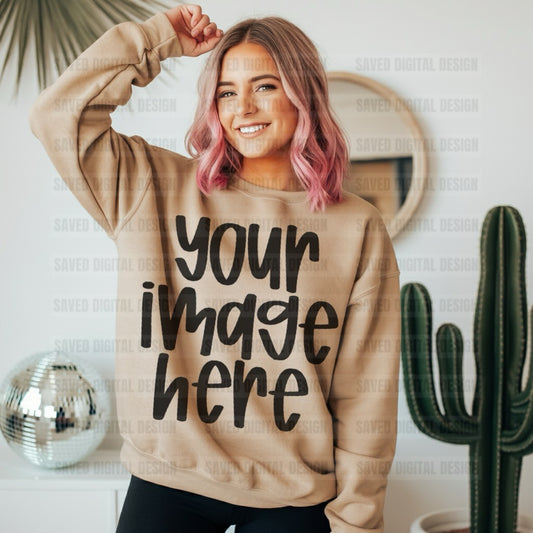 SAND GILDAN SWEATSHIRT MOCK