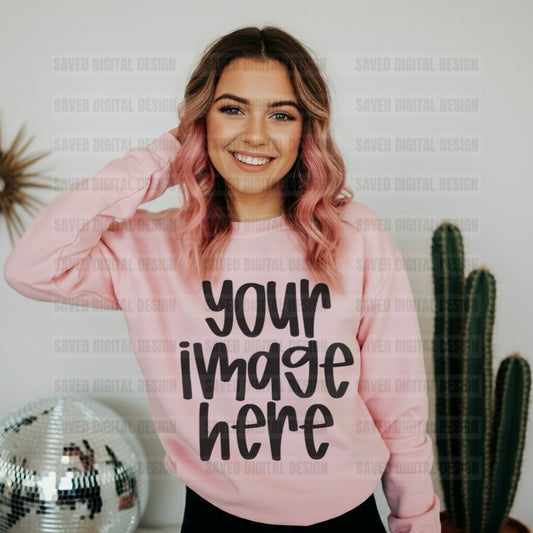 LIGHT PINK GILDAN SWEATSHIRT MOCK