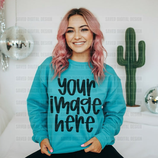 TROPICAL BLUE GILDAN SWEATSHIRT MOCK