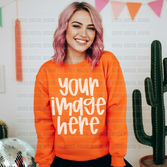 SAFETY ORANGE GILDAN SWEATSHIRT MOCK