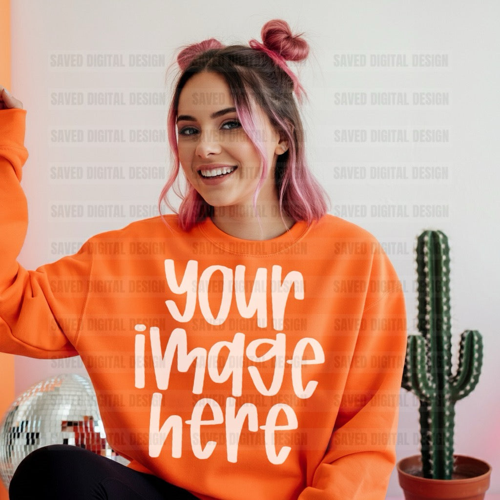 SAFETY ORANGE GILDAN SWEATSHIRT MOCK