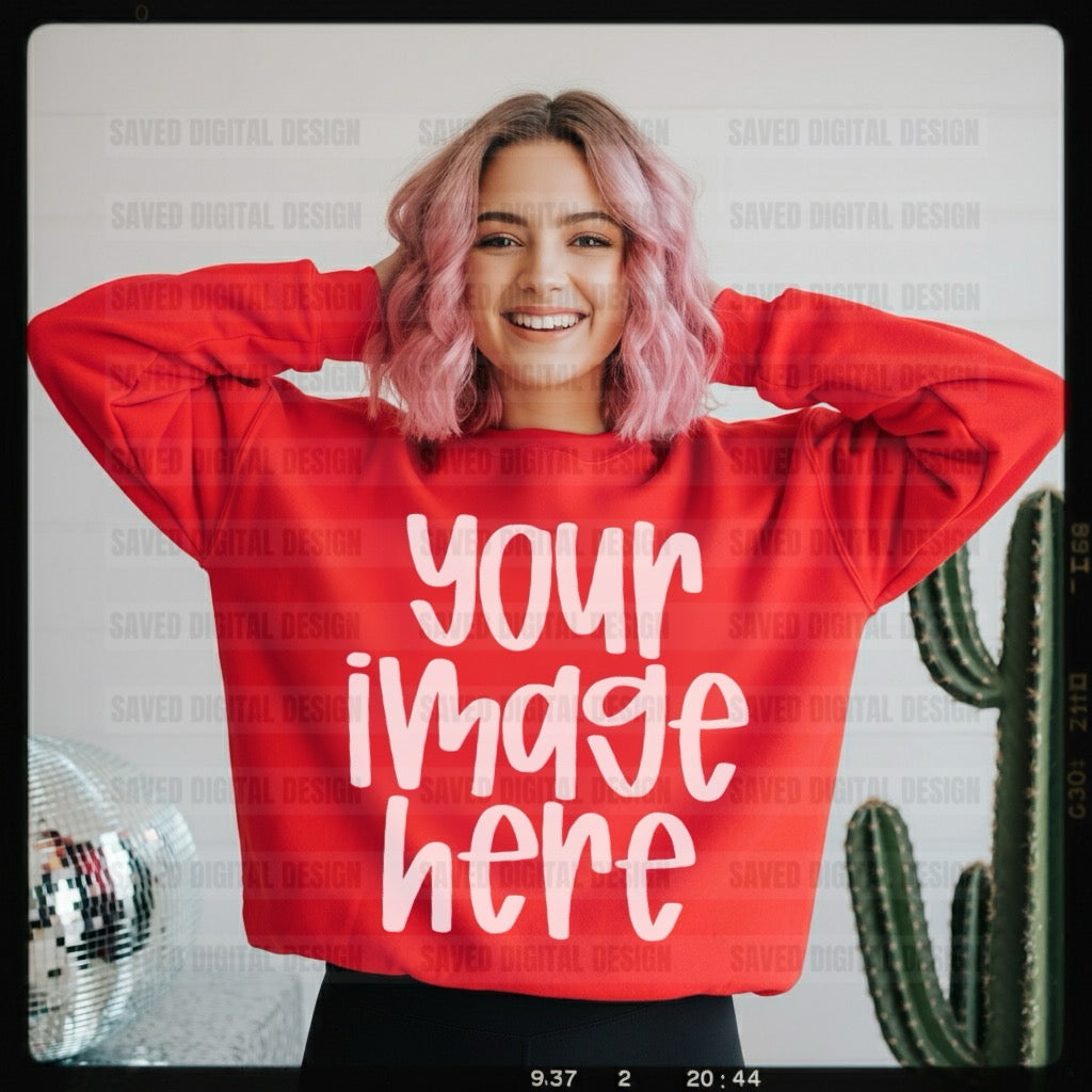 RED GILDAN SWEATSHIRT MOCK