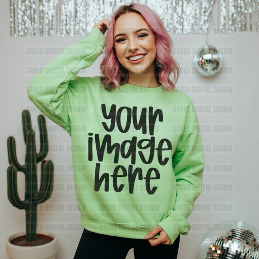 LIME GILDAN SWEATSHIRT MOCK