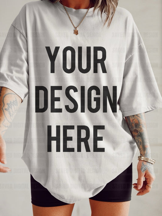 LIGHT GREY UNBRANDED T-SHIRT MODELED MOCK