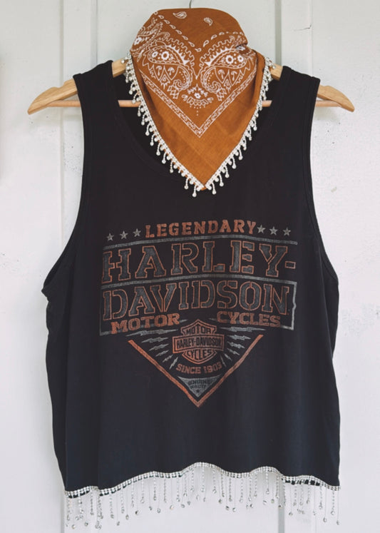 HARLEY CROPPED RHINESTONE TANK - LARGE