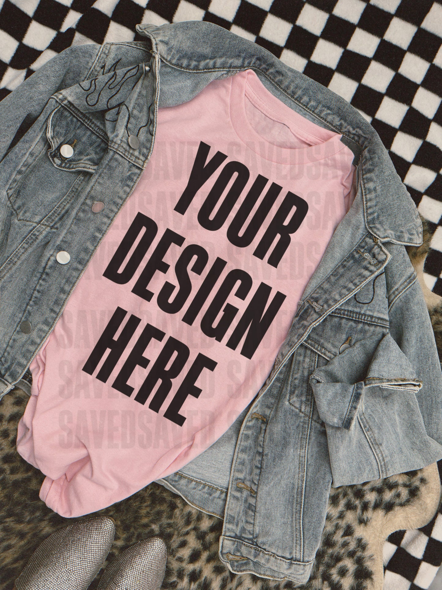 LIGHT PINK TEE WITH FLAME JACKET MOCK