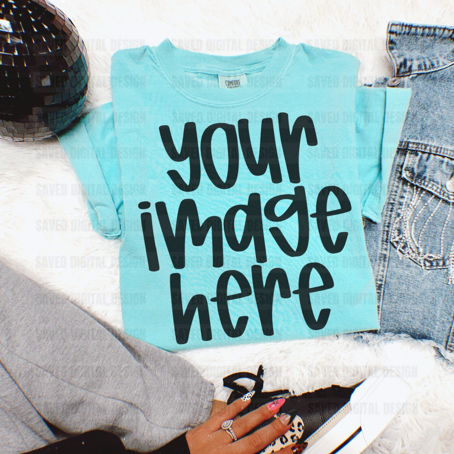 LAGOON COMFORT COLOR T-SHIRT FLAT LAY MOCK JEAN JACKET BLACK DISCO