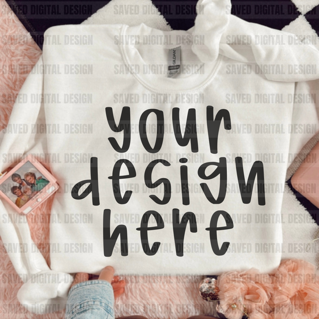 WHITE GILDAN SWEATSHIRT FOLDED MOCK