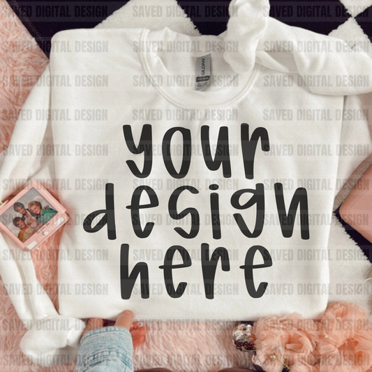 WHITE GILDAN SWEATSHIRT FOLDED MOCK