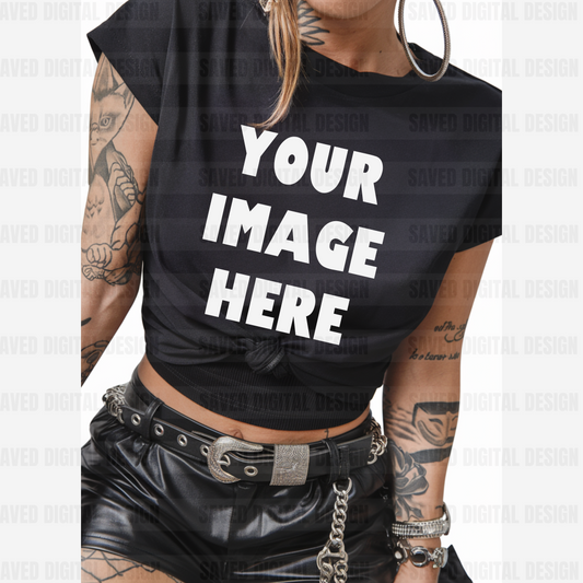 BLACK GILDAN T-SHIRT MODELED MOCK EDGY