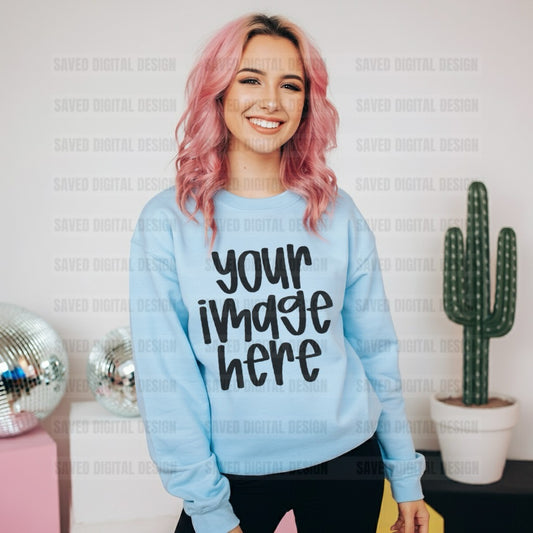 LIGHT BLUE GILDAN SWEATSHIRT MOCK