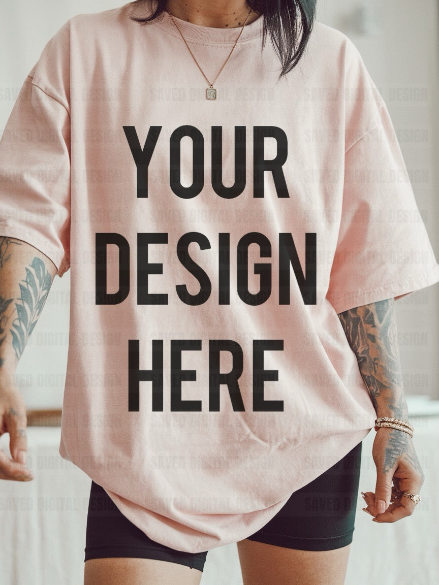 LIGHT PINK UNBRANDED T-SHIRT MODELED MOCK