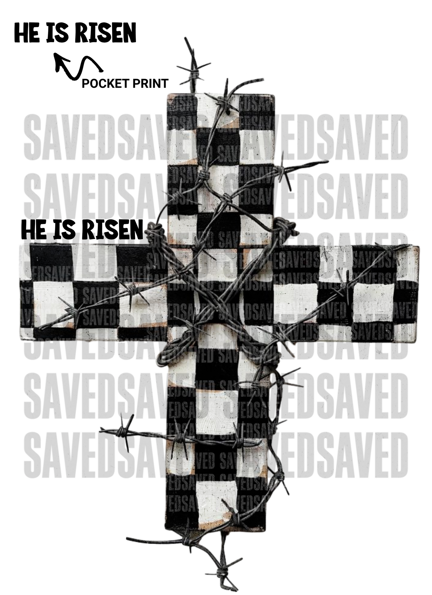 HE IS RISEN BARBED WIRE CROSS FRONT + BACK PNG