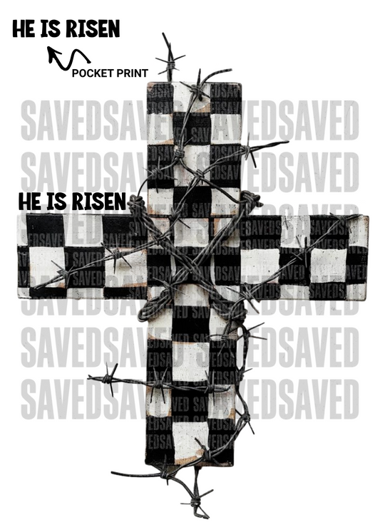 HE IS RISEN BARBED WIRE CROSS FRONT + BACK PNG