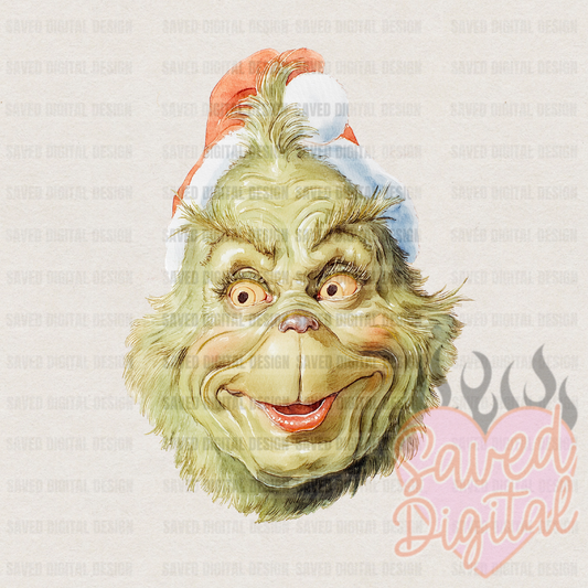 GREEN GUY WATERCOLOR SANTA HAT
