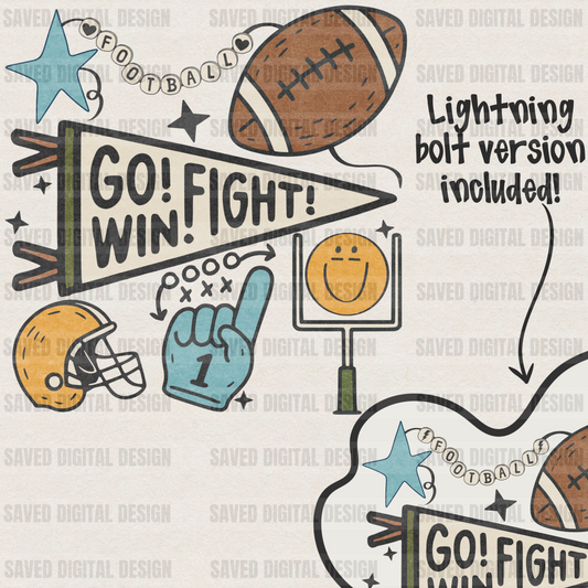 GO FIGHT WIN FOOTBALL HEART + BOLT INCLUDED