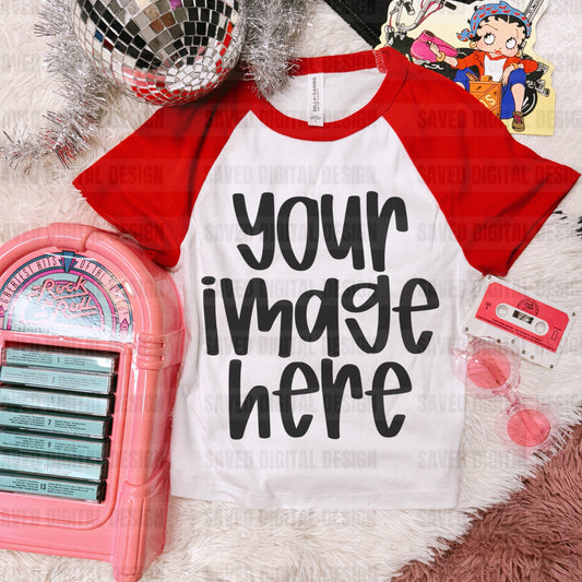 BELLA WHITE WITH RED SLEEVES FLAT LAY TEE MOCK PREPPY