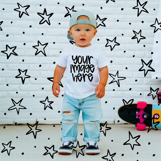 WHITE UNBRANDED TODLER T-SHIRT MODELED BOY KIDS MOCK